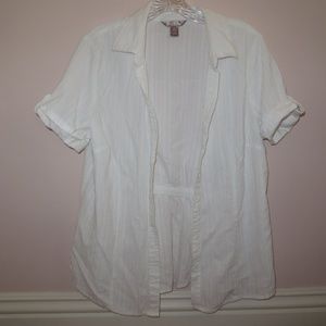 white textured button down tee